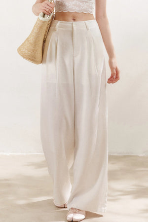 Double Pleated Wide Leg Linen Pants