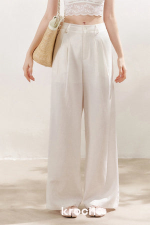 Double Pleated Wide Leg Linen Pants