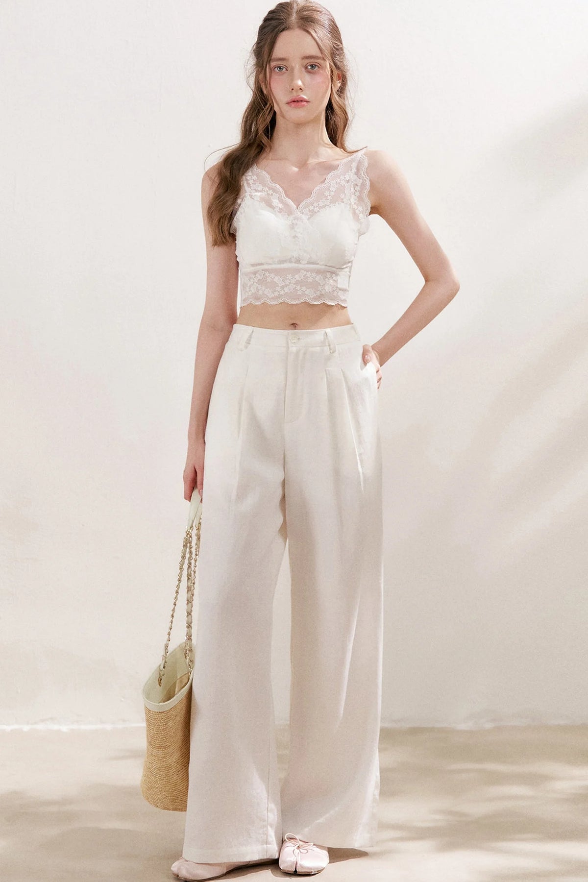 Double Pleated Wide Leg Linen Pants