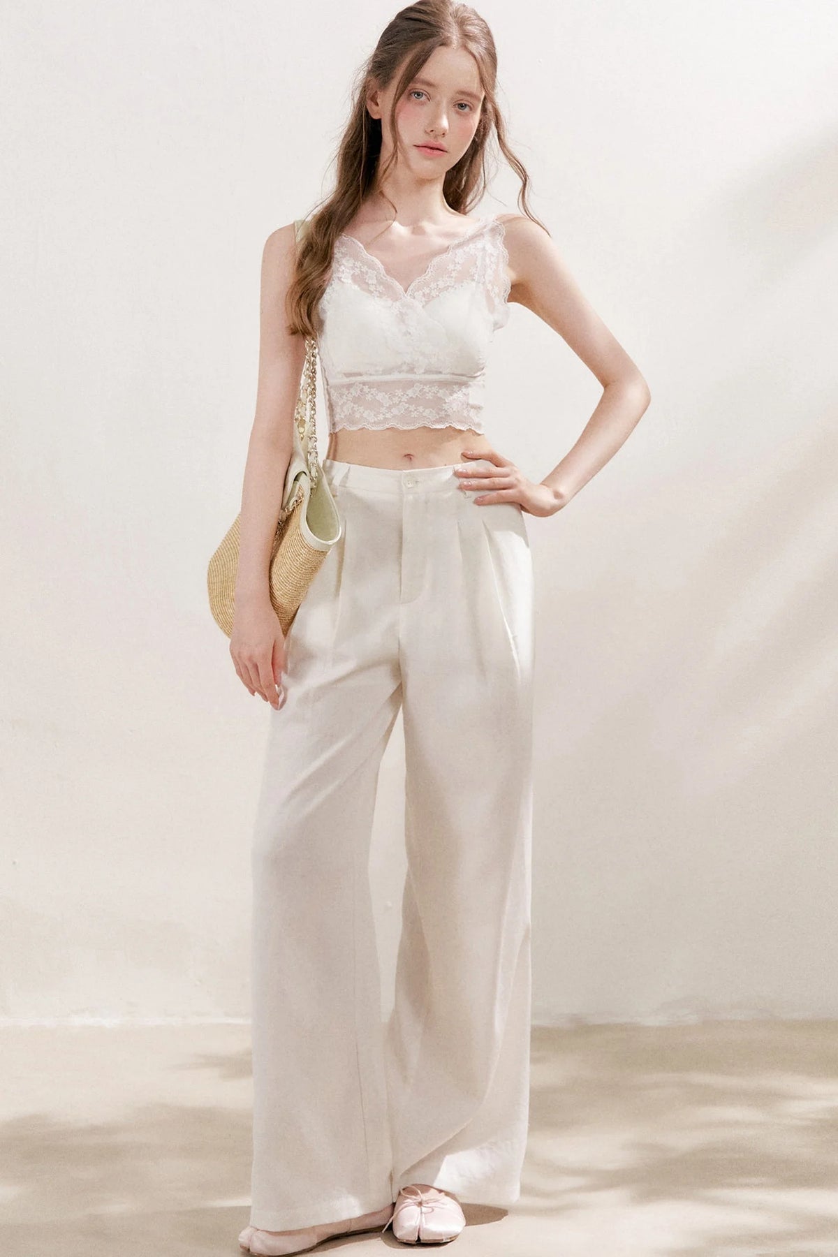 Double Pleated Wide Leg Linen Pants