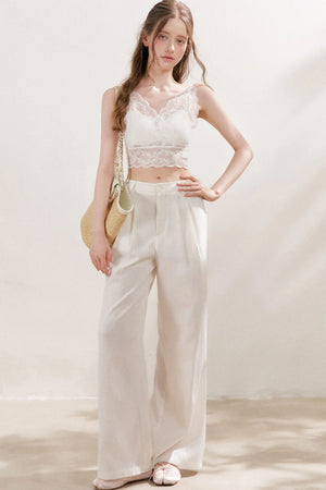 Double Pleated Wide Leg Linen Pants