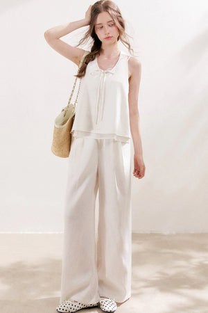 Double Pleated Wide Leg Linen Pants