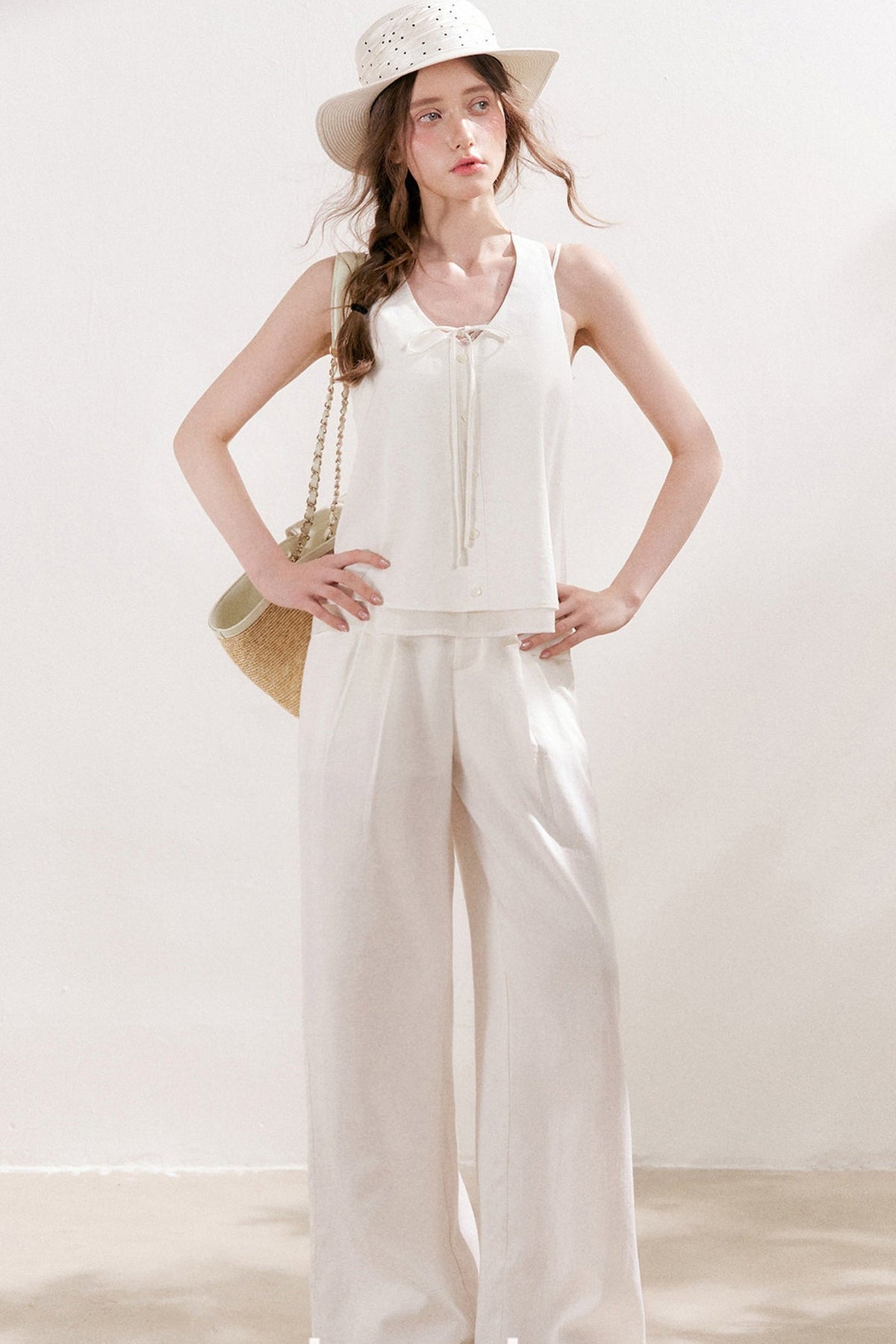 Double Pleated Wide Leg Linen Pants