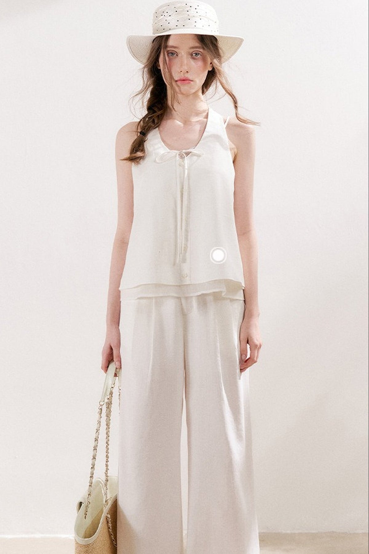 Double Pleated Wide Leg Linen Pants