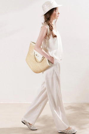 Double Pleated Wide Leg Linen Pants