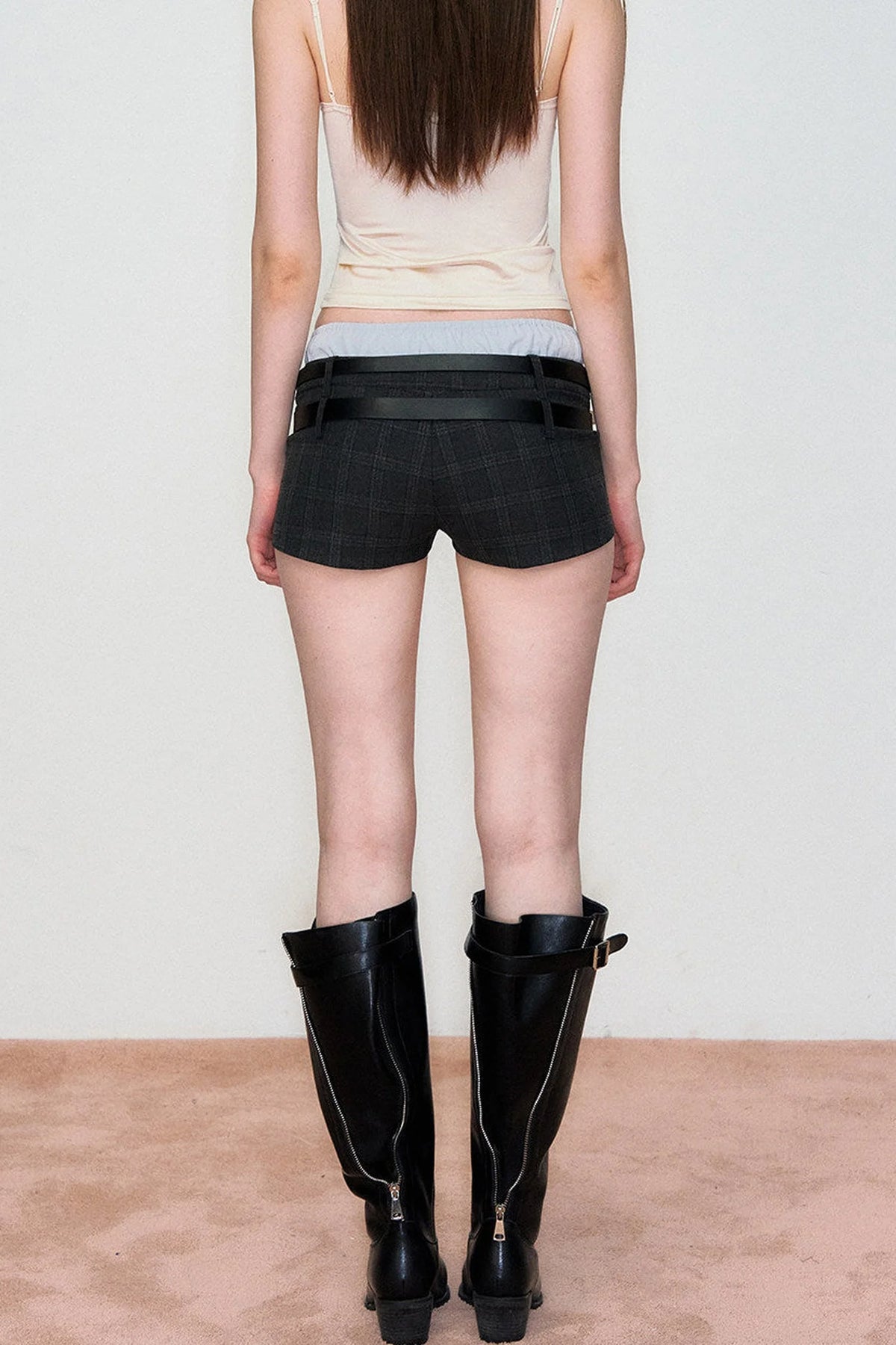 Double-Waist Plaid Shorts