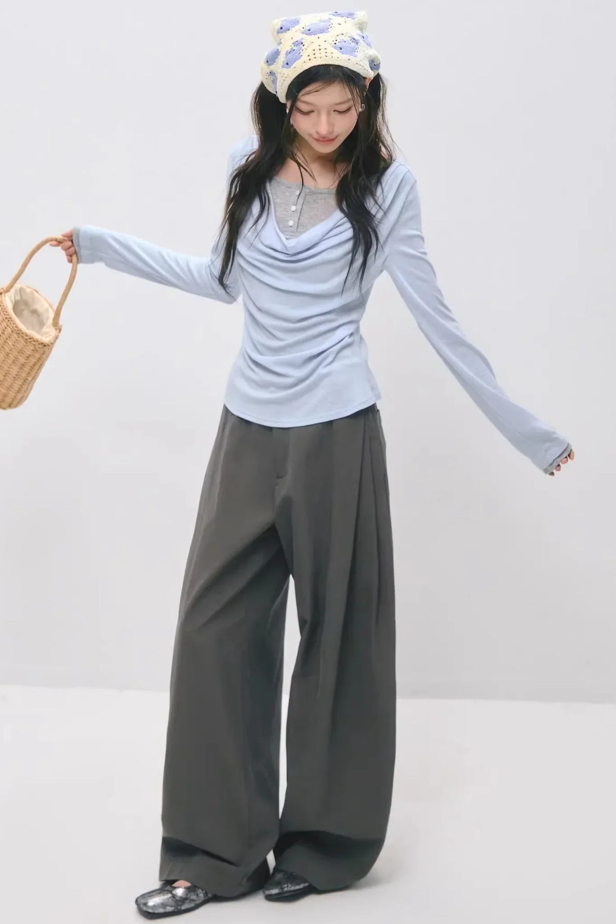 Double-Waistband Pleated Pants