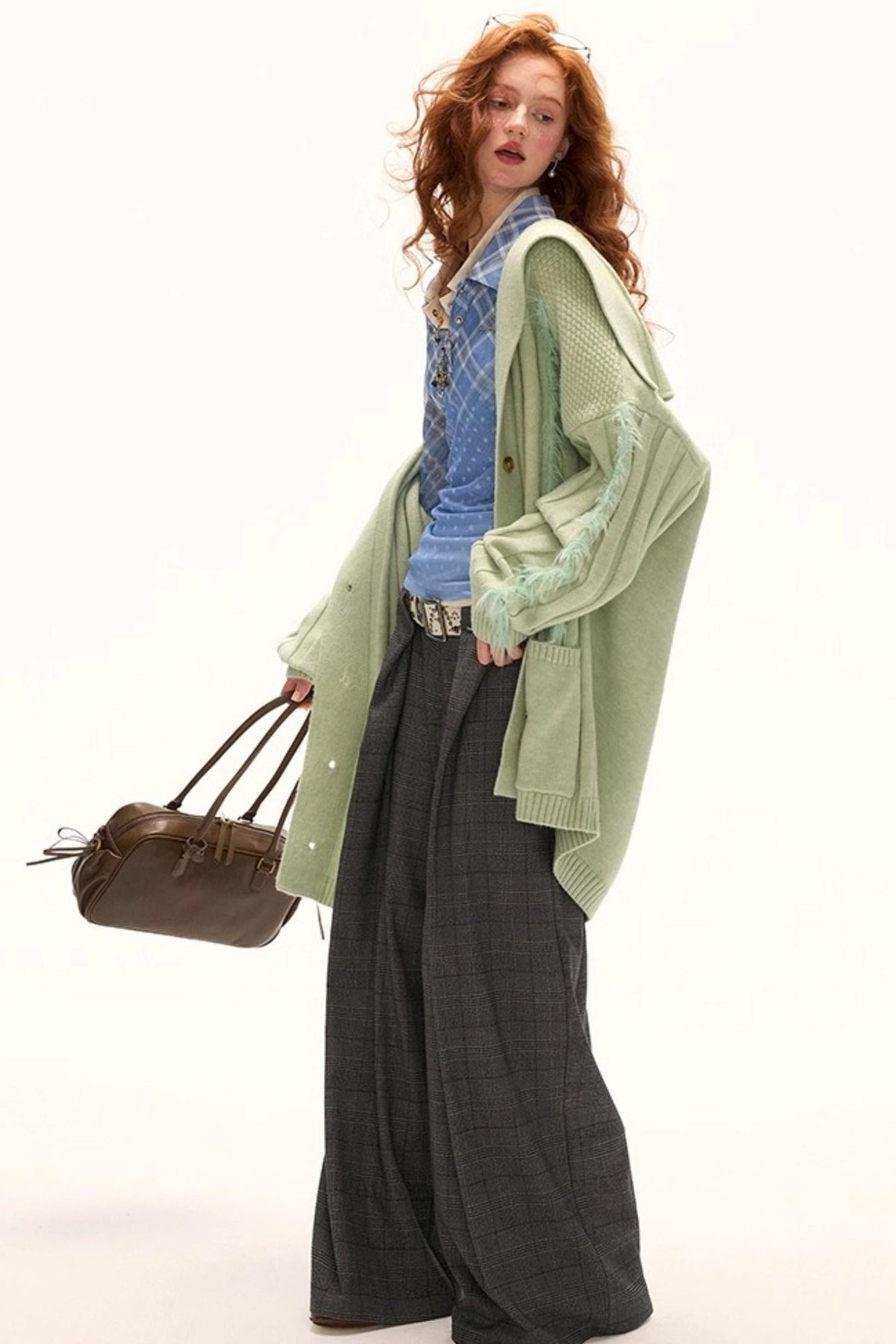 Double Waisted Plaid Straight Pants