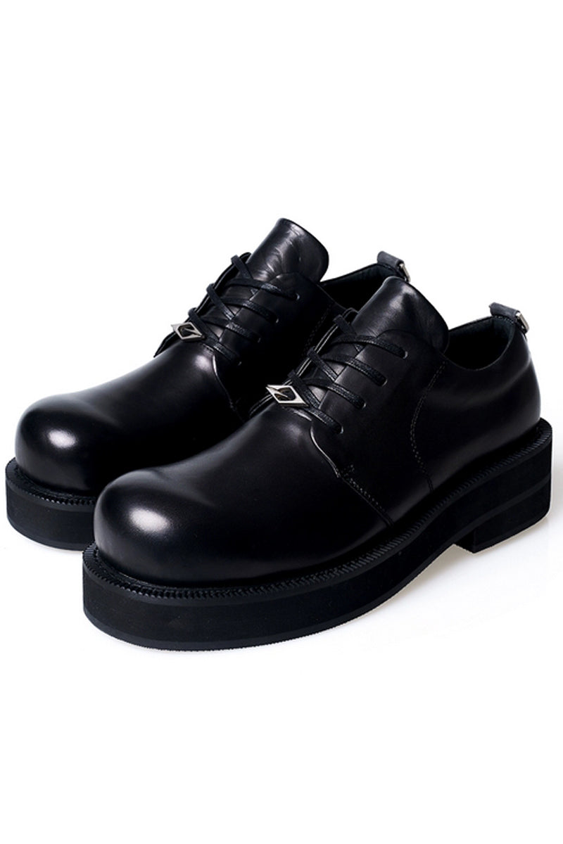 Black Leather Platform Derby Shoes