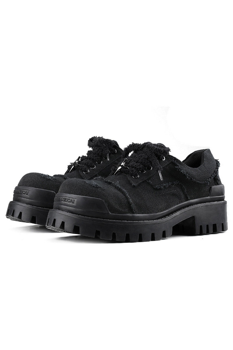 Black Distressed Canvas Platform Sneakers