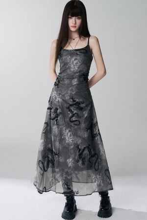 Dragon Floral Chiffon Camisole Dress