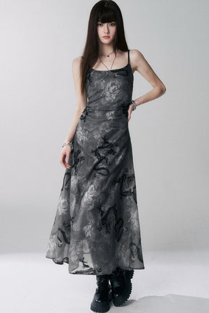 Dragon Floral Chiffon Camisole Dress