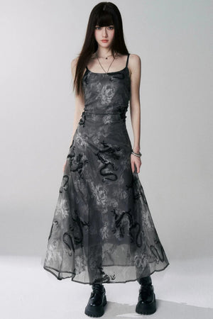 Dragon Floral Chiffon Camisole Dress