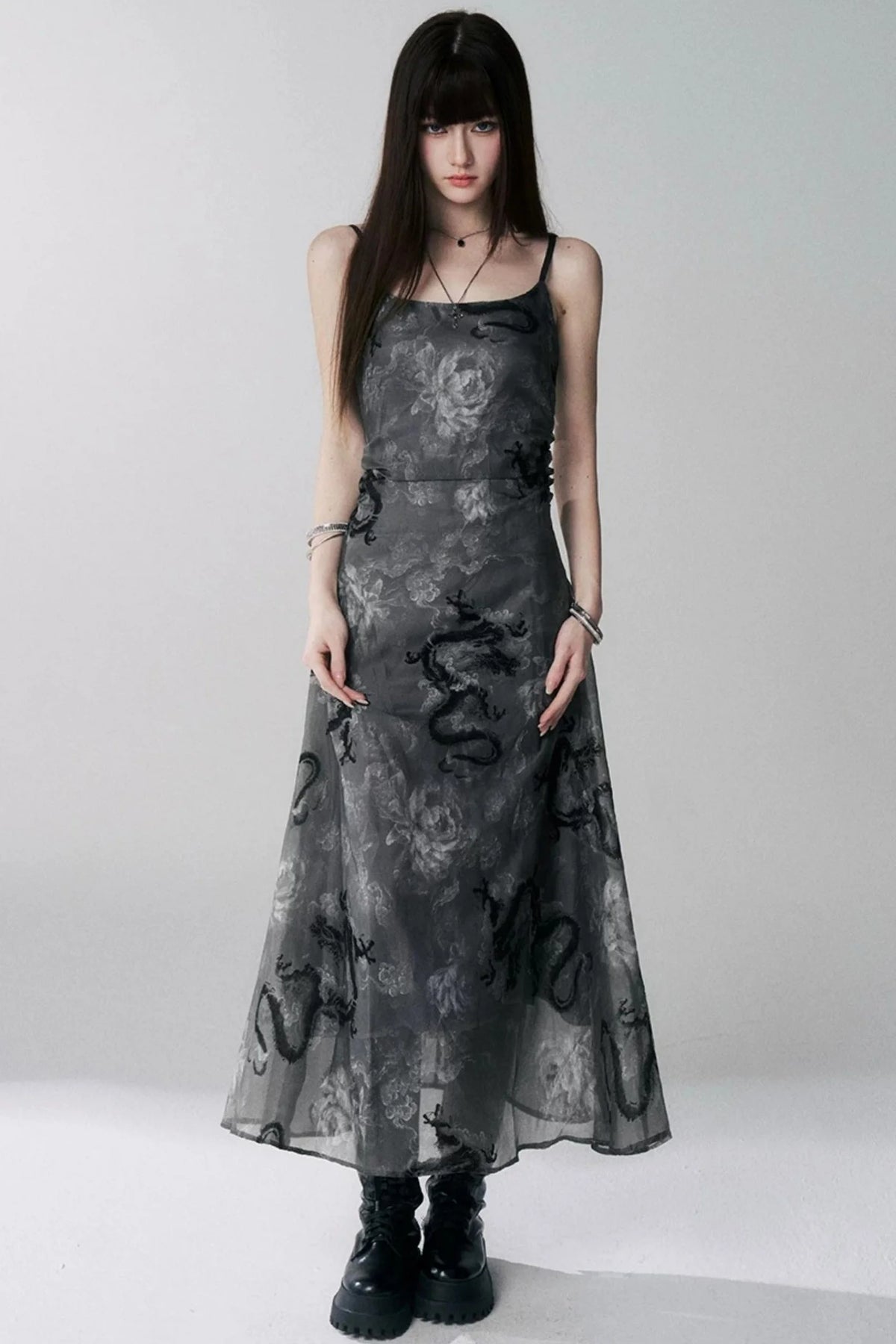 Dragon Floral Chiffon Camisole Dress