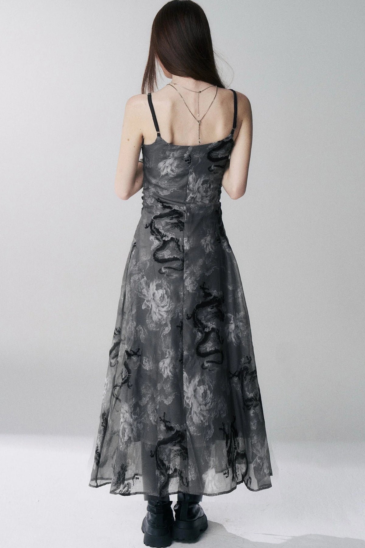 Dragon Floral Chiffon Camisole Dress