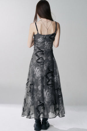 Dragon Floral Chiffon Camisole Dress