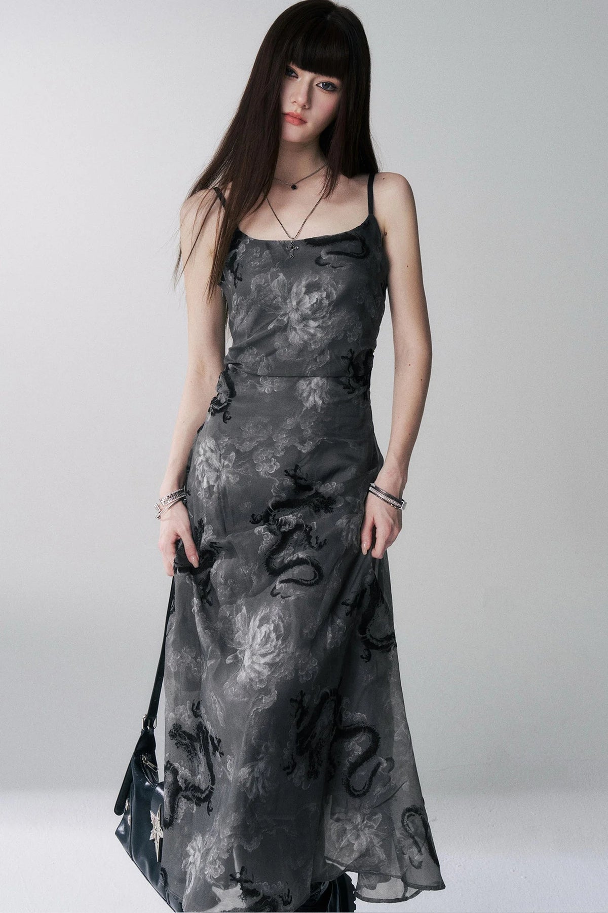 Dragon Floral Chiffon Camisole Dress