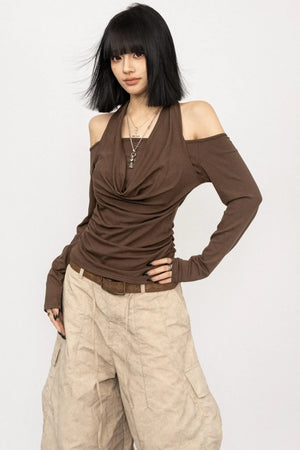 Draped Collar Off-Shoulder Top