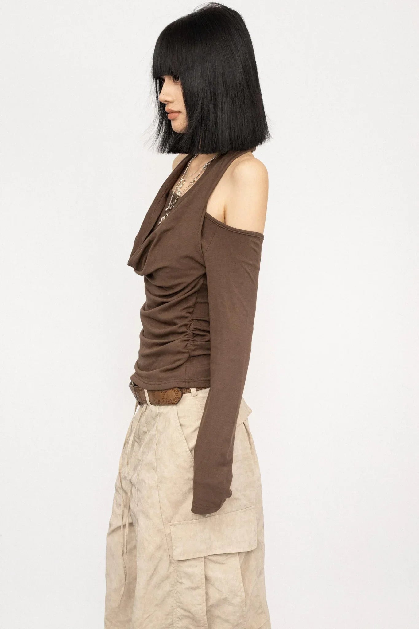 Draped Collar Off-Shoulder Top