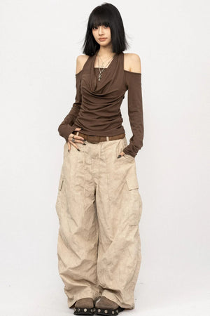 Draped Collar Off-Shoulder Top