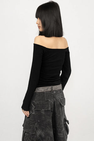 Draped Collar Off-Shoulder Top