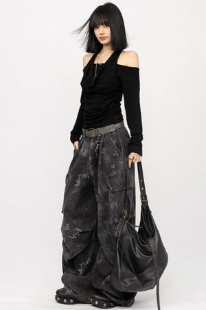 Draped Collar Off-Shoulder Top