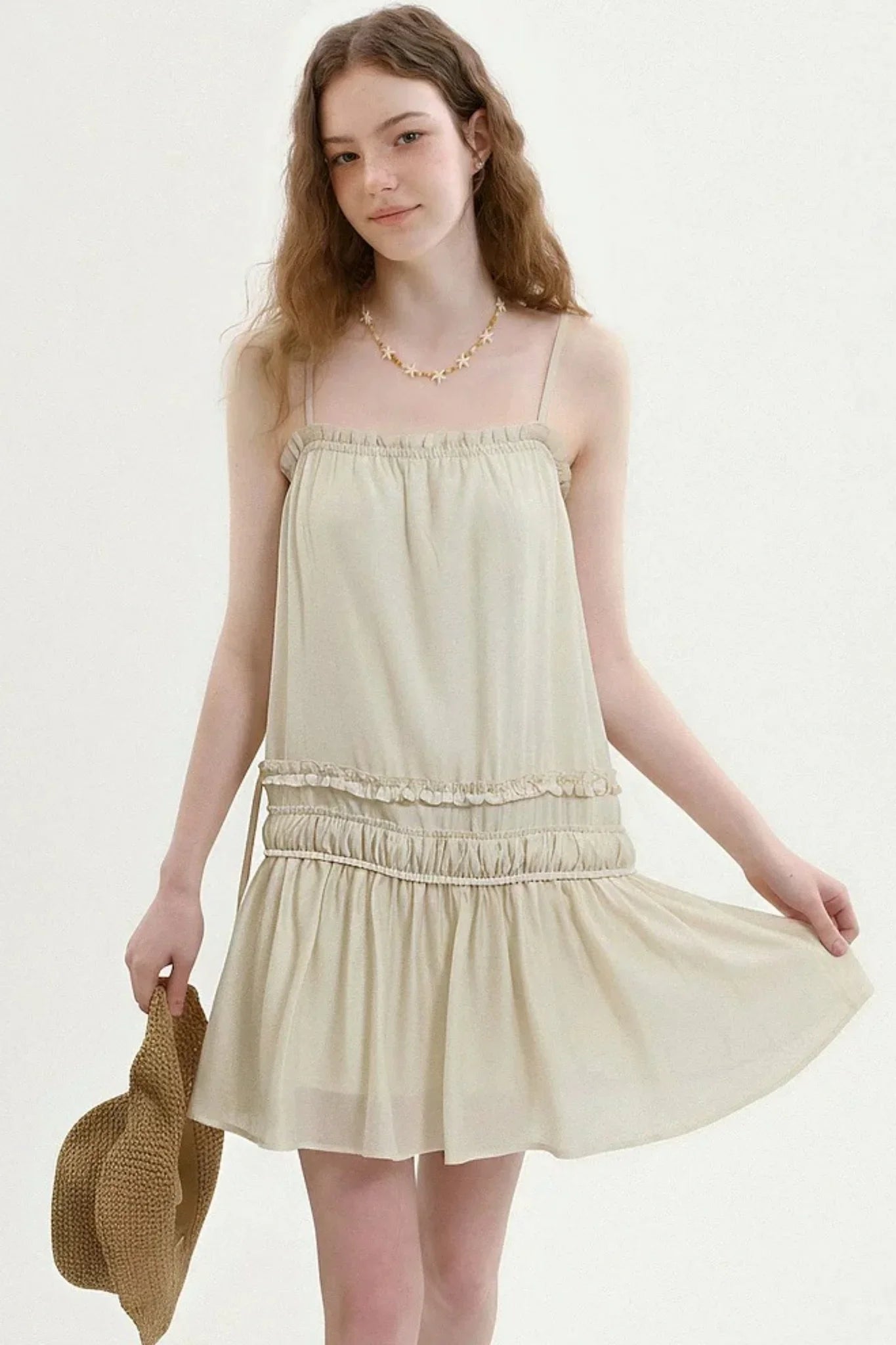 Draped Ruffle Spaghetti Dress