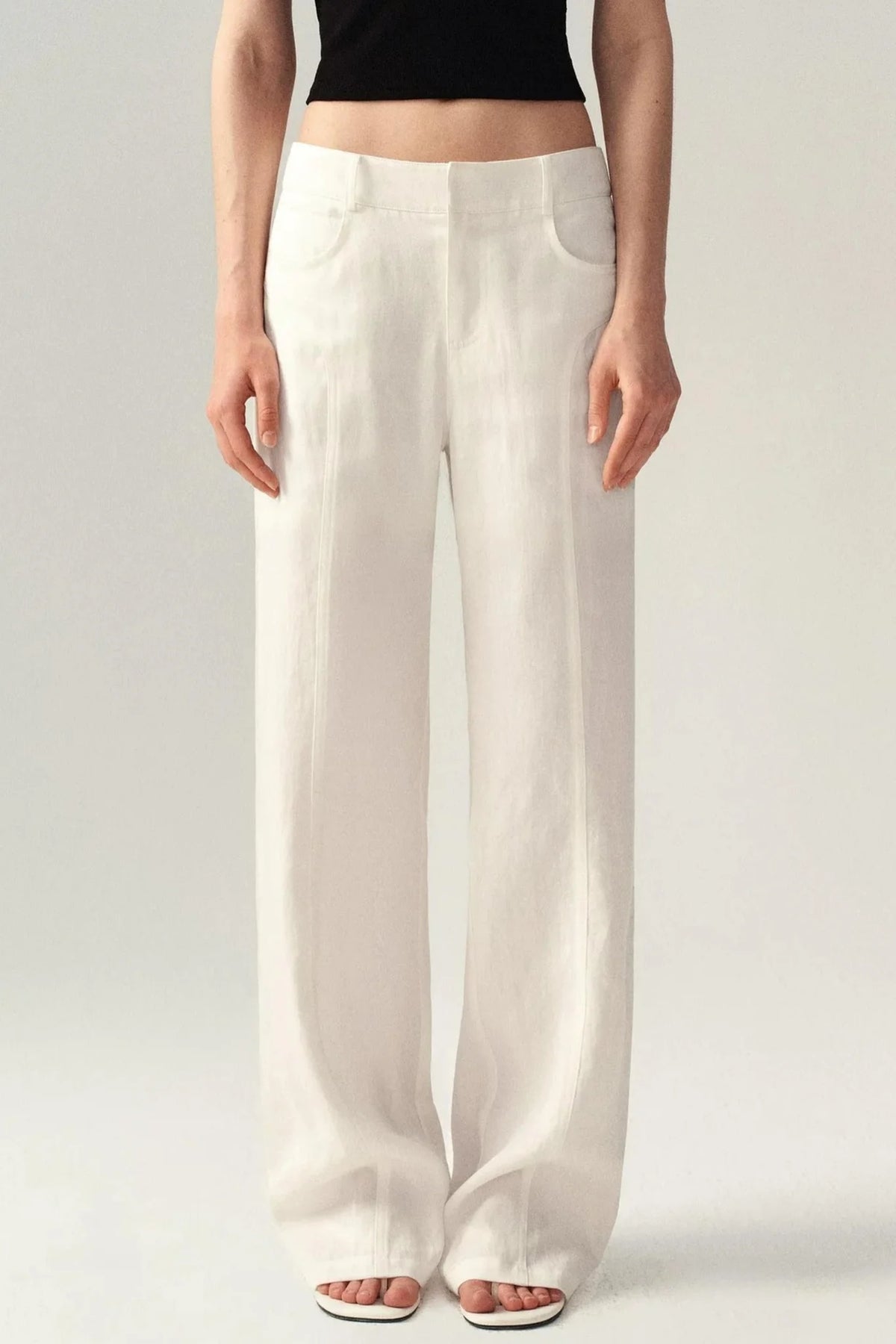 Draped Wide Leg Linen Pants