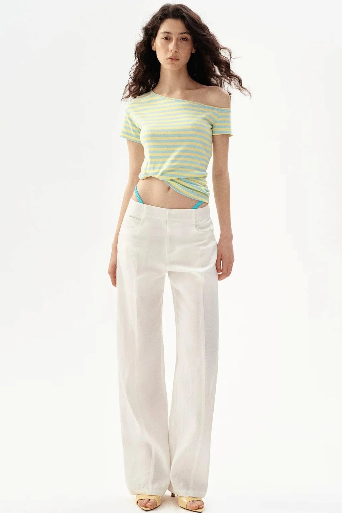 Draped Wide Leg Linen Pants