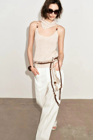 Draped Wide Leg Linen Pants