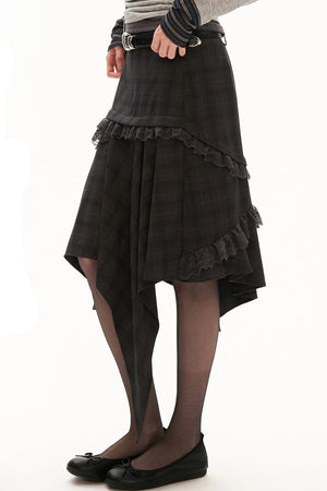Drapey Plaid Asymmetrical Skirt