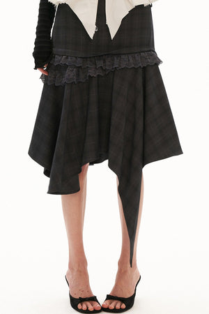 Drapey Plaid Asymmetrical Skirt