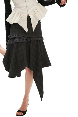 Drapey Plaid Asymmetrical Skirt