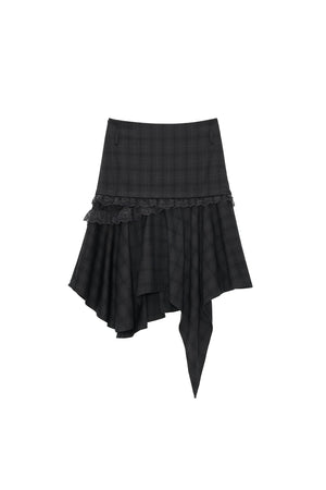 Drapey Plaid Asymmetrical Skirt