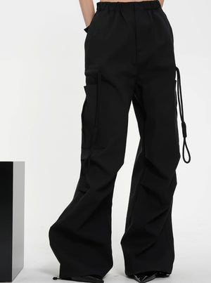 Drawstring Black Wide Leg Pants