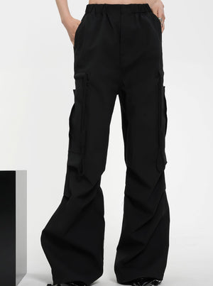 Drawstring Black Wide Leg Pants