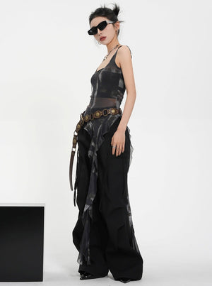 Drawstring Black Wide Leg Pants