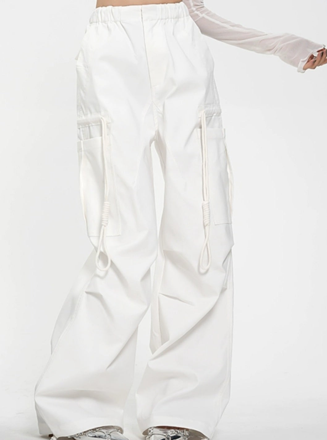 Drawstring Black Wide Leg Pants