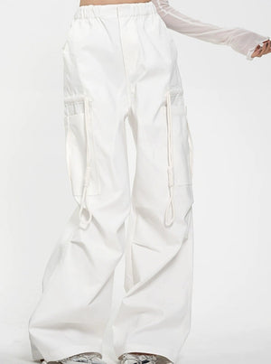 Drawstring Black Wide Leg Pants