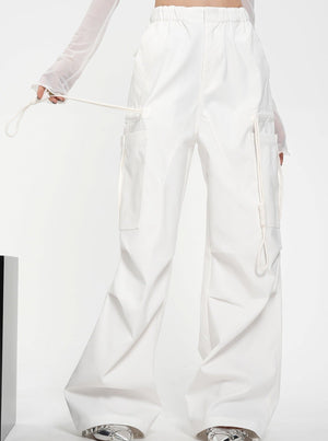 Drawstring Black Wide Leg Pants