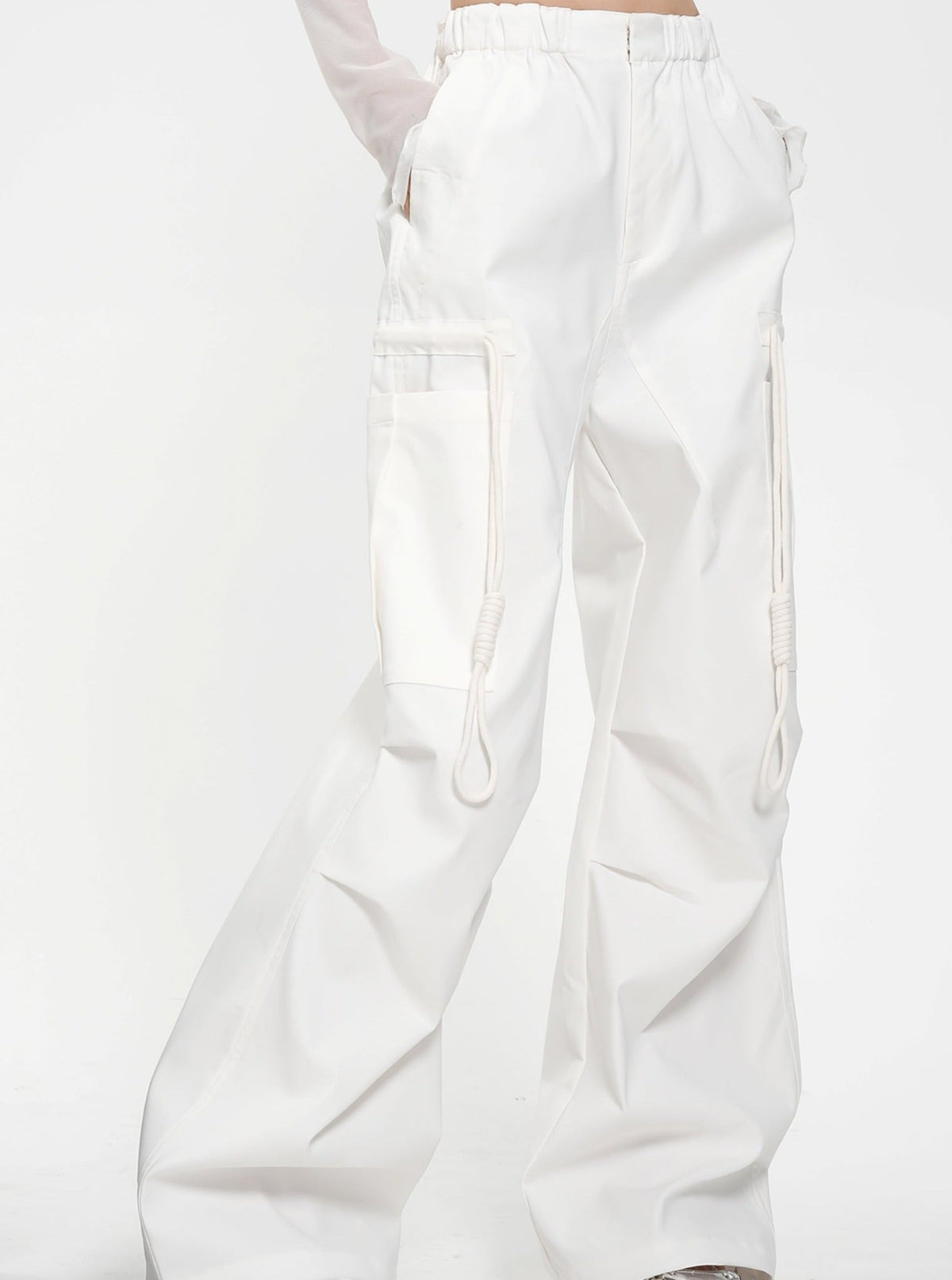 Drawstring Black Wide Leg Pants