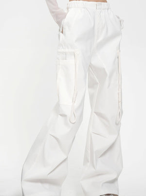 Drawstring Black Wide Leg Pants