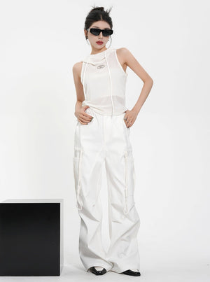 Drawstring Black Wide Leg Pants