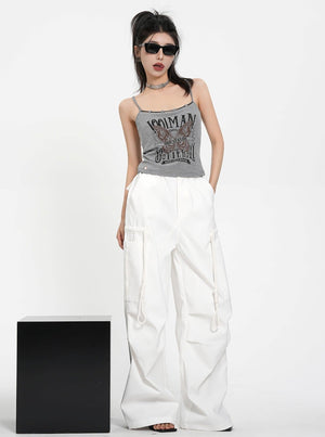 Drawstring Black Wide Leg Pants