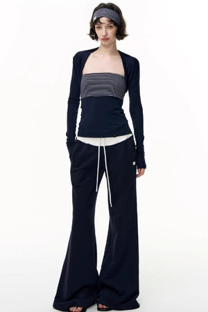 Drawstring Cotton Flared Sweatshirt Slacks