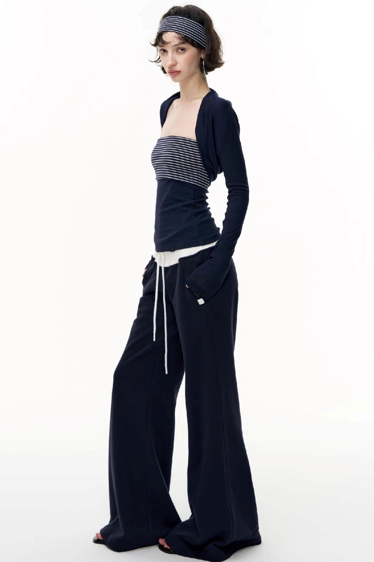 Drawstring Cotton Flared Sweatshirt Slacks