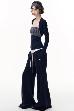 Drawstring Cotton Flared Sweatshirt Slacks