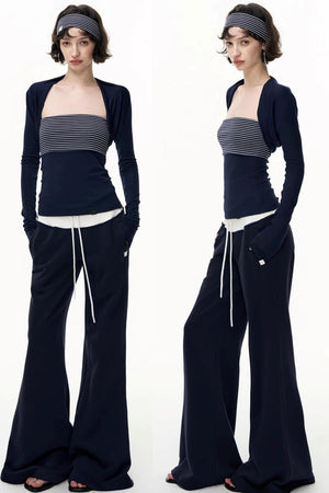 Drawstring Cotton Flared Sweatshirt Slacks