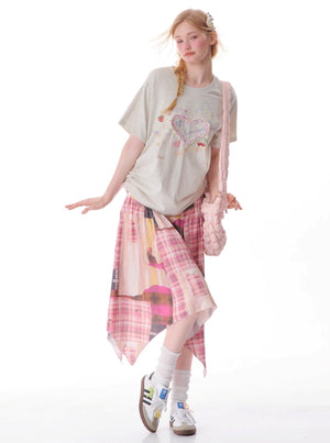 Drawstring Love Print Top
