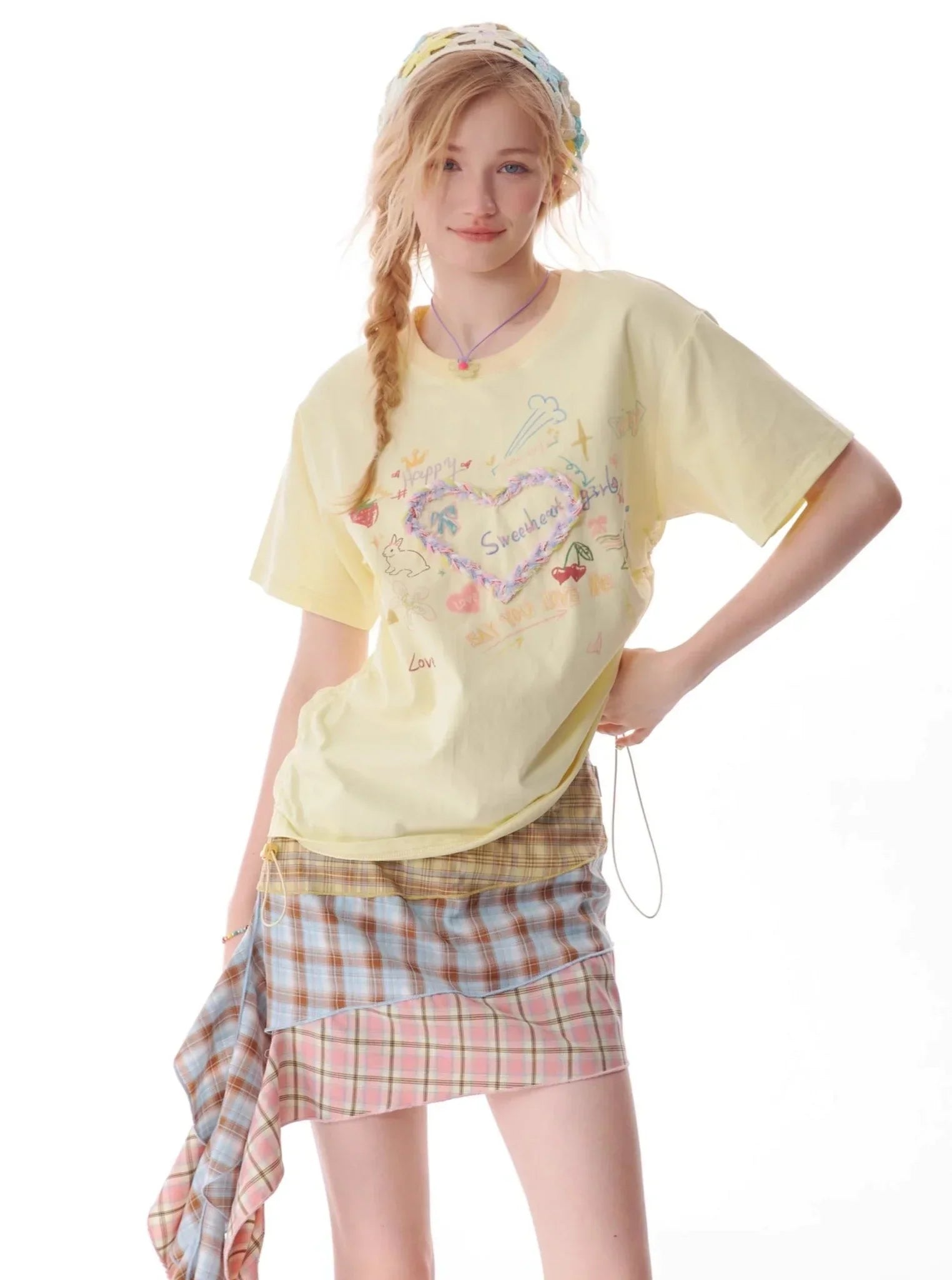 Drawstring Love Print Top